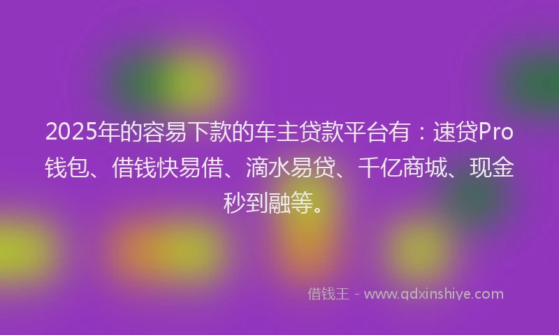 2025年的容易下款的车主贷款平台有：速贷Pro钱包、借钱快易借、滴水易贷、千亿商城、现金秒到融等。