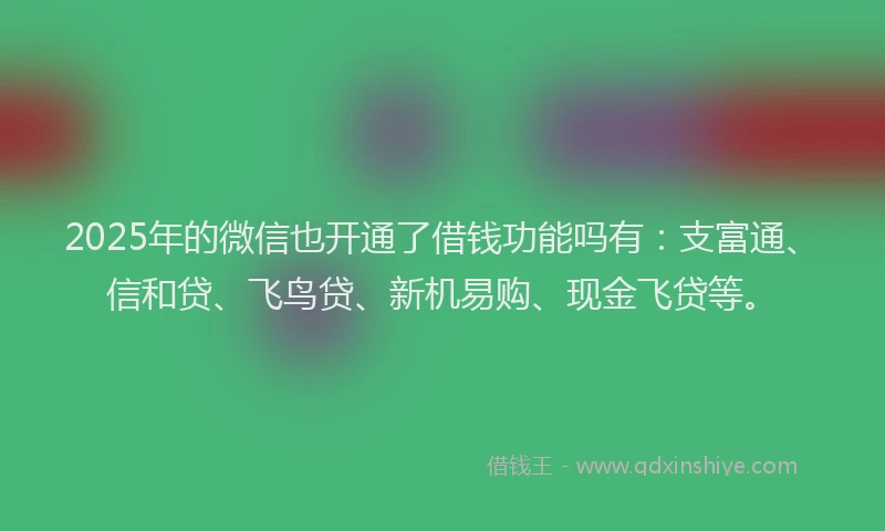 2025年的微信也开通了借钱功能吗有：支富通、信和贷、飞鸟贷、新机易购、现金飞贷等。