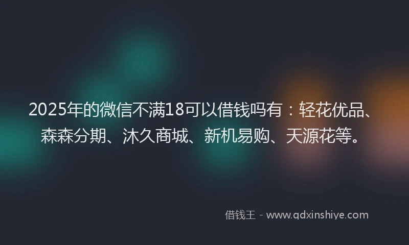 2025年的微信不满18可以借钱吗有：轻花优品、森森分期、沐久商城、新机易购、天源花等。