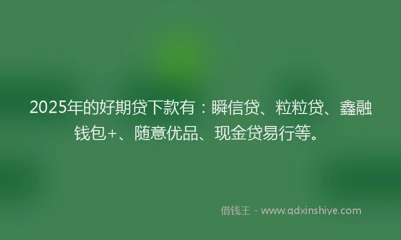 2025年的好期贷下款有：瞬信贷、粒粒贷、鑫融钱包+、随意优品、现金贷易行等。