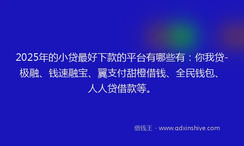 2025年的小贷最好下款的平台有哪些有：你我贷-极融、钱速融宝、翼支付甜橙借钱、全民钱包、人人贷借款等。