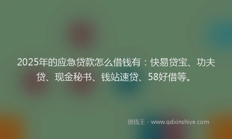 2025年的应急贷款怎么借钱有：快易贷宝、功夫贷、现金秘书、钱站速贷、58好借等。
