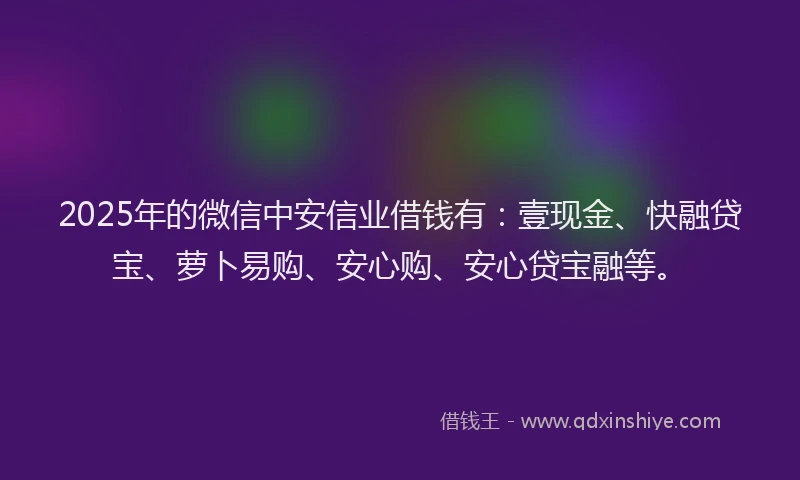 2025年的微信中安信业借钱有：壹现金、快融贷宝、萝卜易购、安心购、安心贷宝融等。