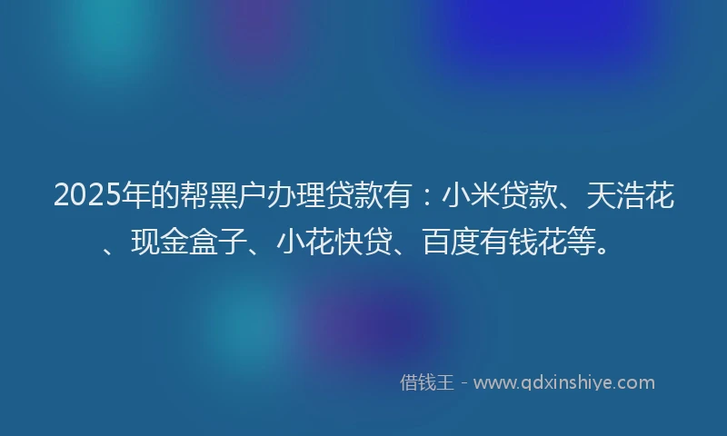 2025年的帮黑户办理贷款有：小米贷款、天浩花、现金盒子、小花快贷、百度有钱花等。