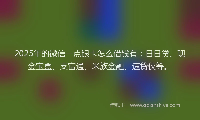 2025年的微信一点银卡怎么借钱有：日日贷、现金宝盒、支富通、米族金融、速贷侠等。