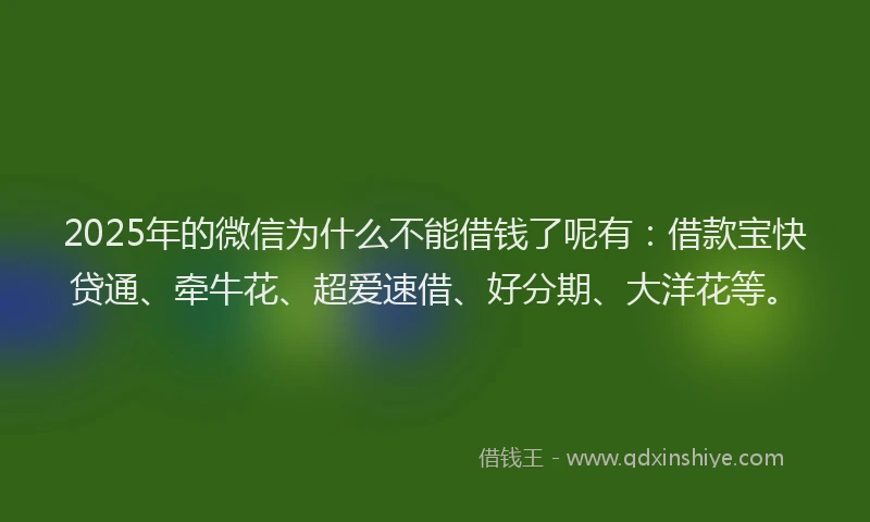 2025年的微信为什么不能借钱了呢有：借款宝快贷通、牵牛花、超爱速借、好分期、大洋花等。