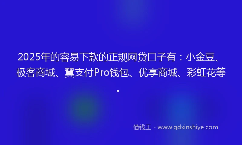 2025年的容易下款的正规网贷口子有：小金豆、极客商城、翼支付Pro钱包、优享商城、彩虹花等。