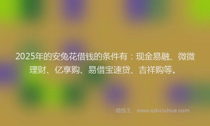 2025年的安兔花借钱的条件有：现金易融、微微理财、亿享购、易借宝速贷、吉祥购等。
