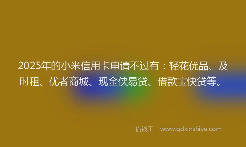 2025年的小米信用卡申请不过有：轻花优品、及时租、优者商城、现金侠易贷、借款宝快贷等。