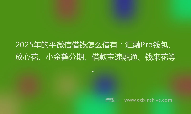 2025年的平微信借钱怎么借有：汇融Pro钱包、放心花、小金鹤分期、借款宝速融通、钱来花等。
