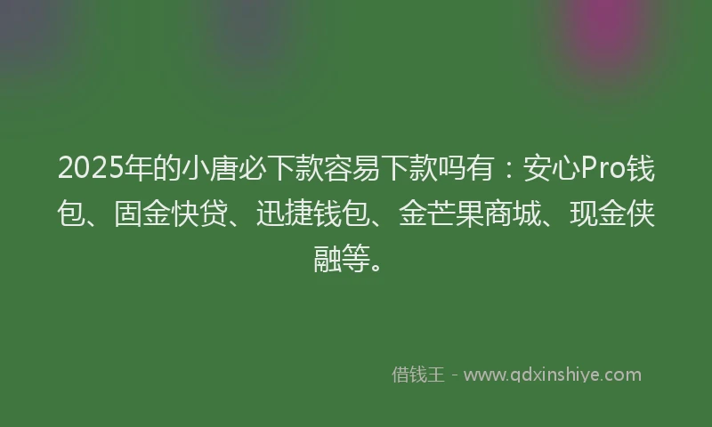2025年的小唐必下款容易下款吗有：安心Pro钱包、固金快贷、迅捷钱包、金芒果商城、现金侠融等。