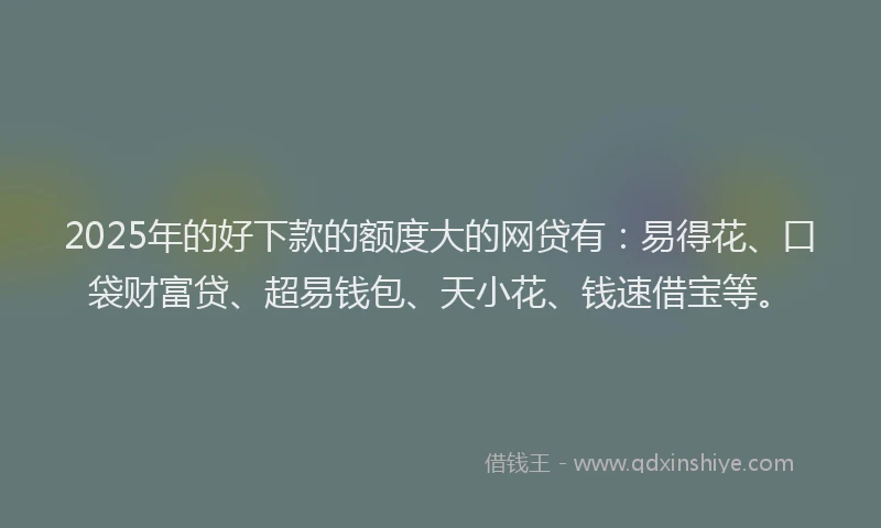 2025年的好下款的额度大的网贷有：易得花、口袋财富贷、超易钱包、天小花、钱速借宝等。