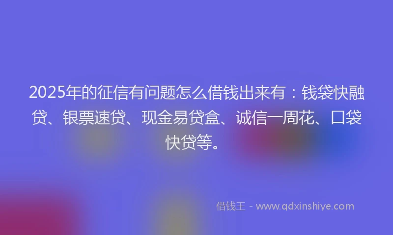 2025年的征信有问题怎么借钱出来有：钱袋快融贷、银票速贷、现金易贷盒、诚信一周花、口袋快贷等。