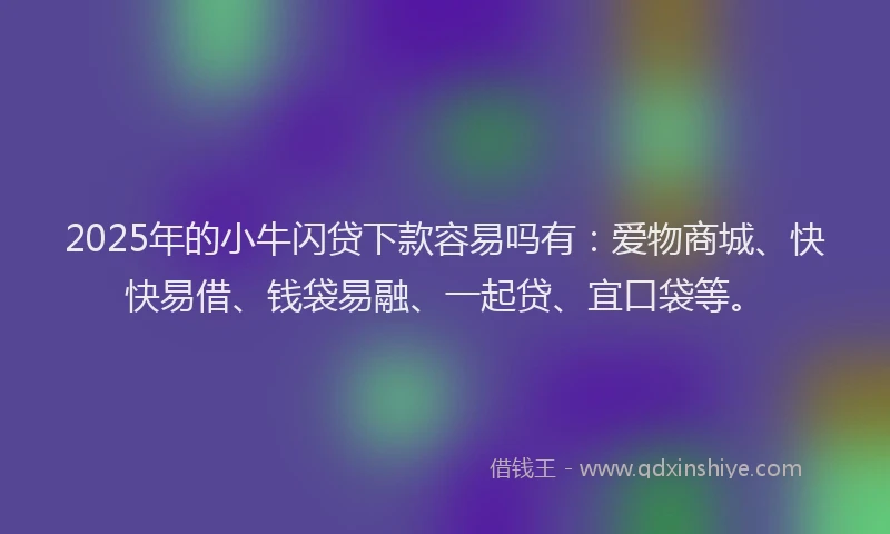 2025年的小牛闪贷下款容易吗有：爱物商城、快快易借、钱袋易融、一起贷、宜口袋等。