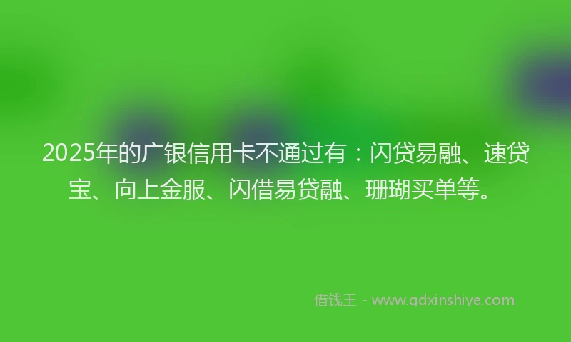 2025年的广银信用卡不通过有：闪贷易融、速贷宝、向上金服、闪借易贷融、珊瑚买单等。
