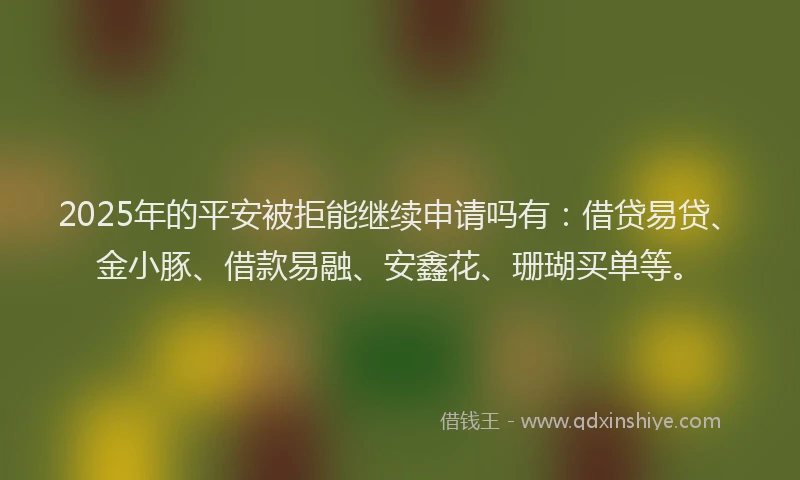 2025年的平安被拒能继续申请吗有：借贷易贷、金小豚、借款易融、安鑫花、珊瑚买单等。