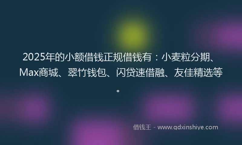 2025年的小额借钱正规借钱有：小麦粒分期、Max商城、翠竹钱包、闪贷速借融、友佳精选等。