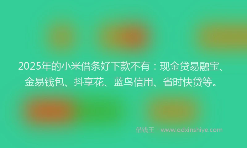 2025年的小米借条好下款不有：现金贷易融宝、金易钱包、抖享花、蓝鸟信用、省时快贷等。