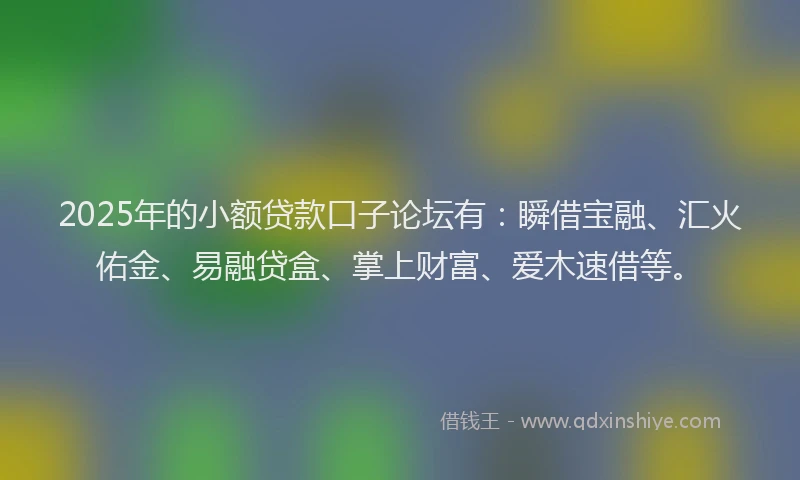 2025年的小额贷款口子论坛有：瞬借宝融、汇火佑金、易融贷盒、掌上财富、爱木速借等。