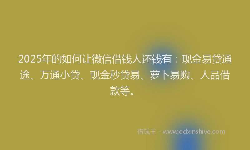 2025年的如何让微信借钱人还钱有：现金易贷通途、万通小贷、现金秒贷易、萝卜易购、人品借款等。