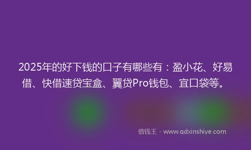 2025年的好下钱的口子有哪些有：盈小花、好易借、快借速贷宝盒、翼贷Pro钱包、宜口袋等。