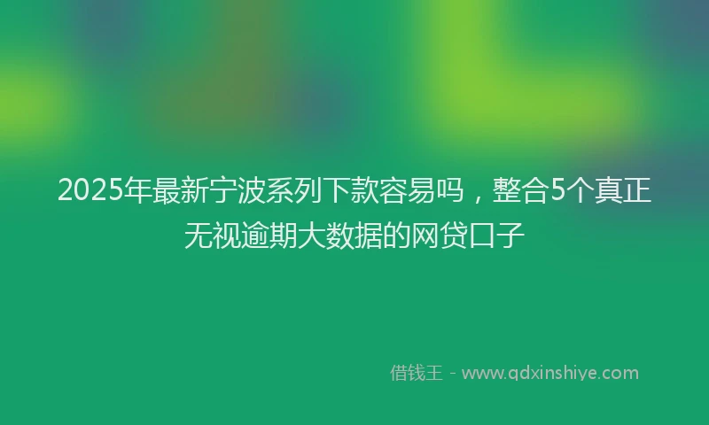 2025年最新宁波系列下款容易吗，整合5个真正无视逾期大数据的网贷口子