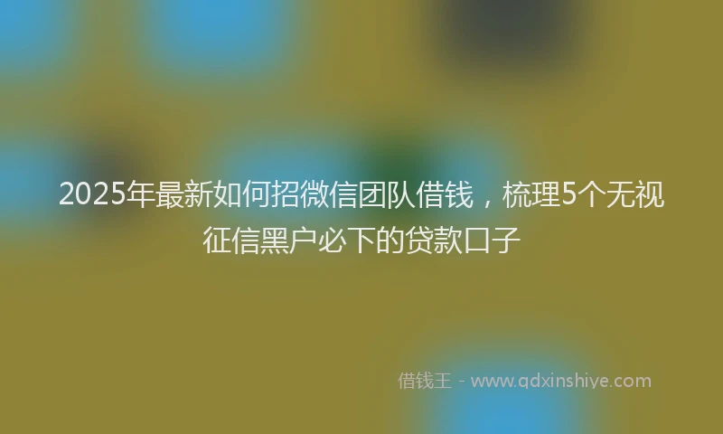 2025年最新如何招微信团队借钱，梳理5个无视征信黑户必下的贷款口子