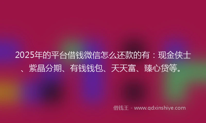 2025年的平台借钱微信怎么还款的有：现金侠士、紫晶分期、有钱钱包、天天富、臻心贷等。