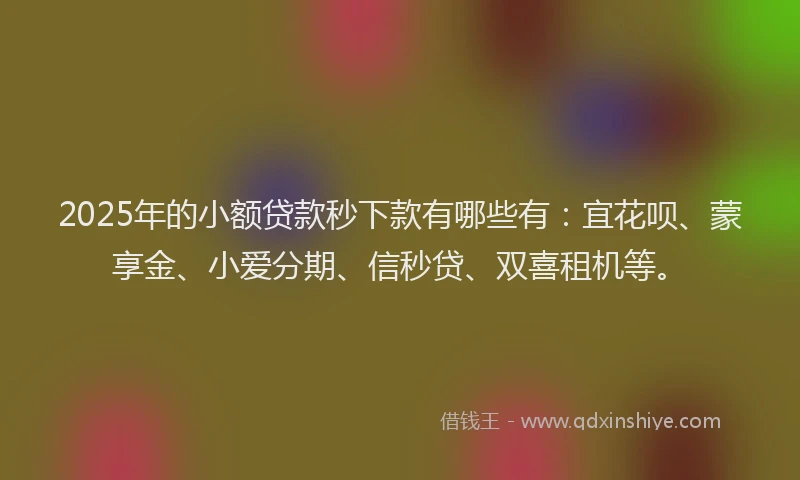 2025年的小额贷款秒下款有哪些有：宜花呗、蒙享金、小爱分期、信秒贷、双喜租机等。