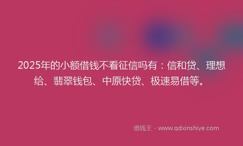 2025年的小额借钱不看征信吗有：信和贷、理想给、翡翠钱包、中原快贷、极速易借等。
