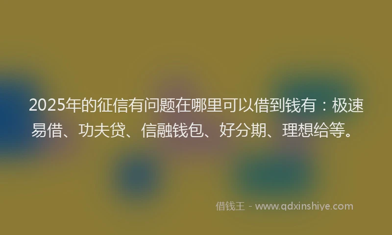 2025年的征信有问题在哪里可以借到钱有：极速易借、功夫贷、信融钱包、好分期、理想给等。