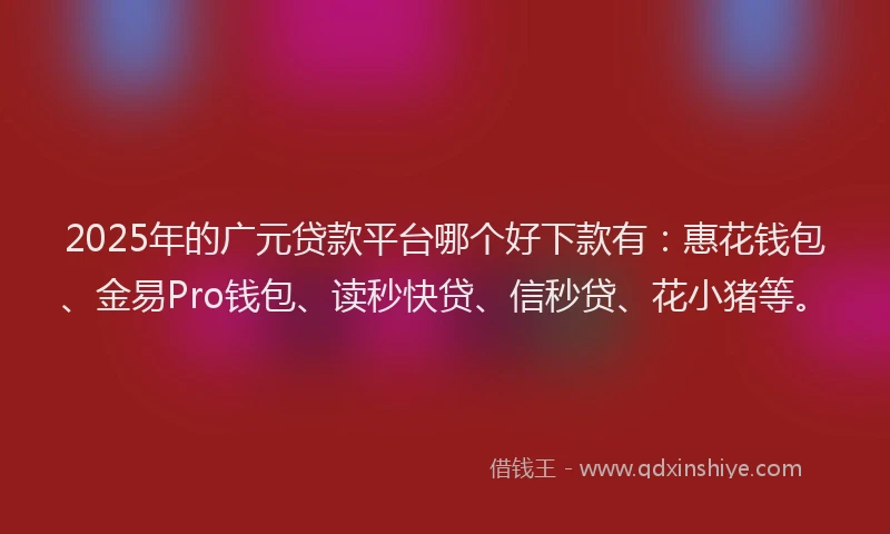 2025年的广元贷款平台哪个好下款有：惠花钱包、金易Pro钱包、读秒快贷、信秒贷、花小猪等。