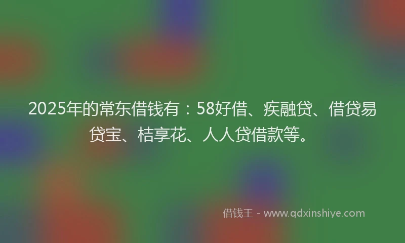 2025年的常东借钱有：58好借、疾融贷、借贷易贷宝、桔享花、人人贷借款等。
