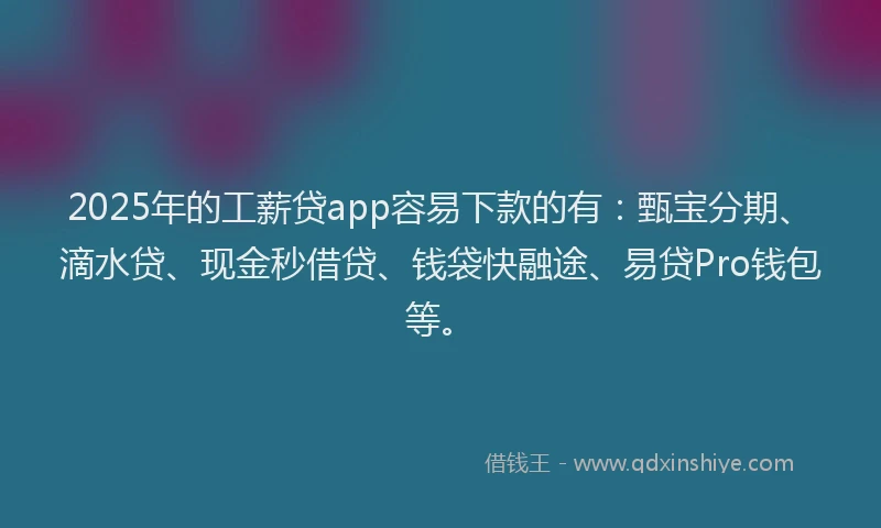 2025年的工薪贷app容易下款的有：甄宝分期、滴水贷、现金秒借贷、钱袋快融途、易贷Pro钱包等。