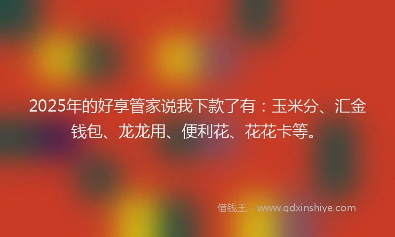 2025年的好享管家说我下款了有：玉米分、汇金钱包、龙龙用、便利花、花花卡等。