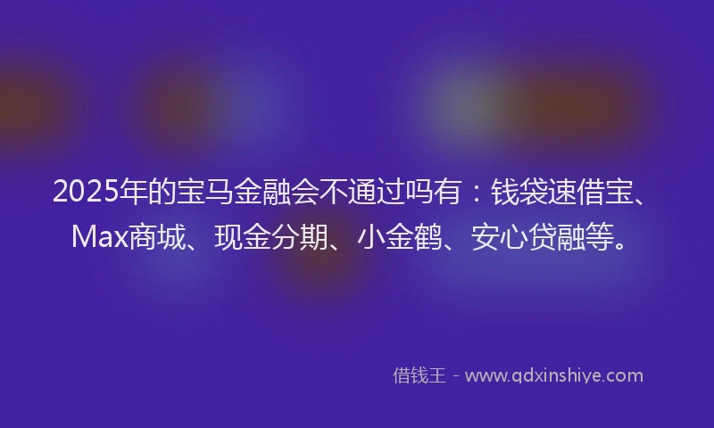 2025年的宝马金融会不通过吗有：钱袋速借宝、Max商城、现金分期、小金鹤、安心贷融等。