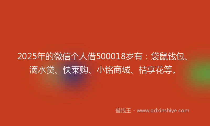 2025年的微信个人借500018岁有：袋鼠钱包、滴水贷、快莱购、小铭商城、桔享花等。