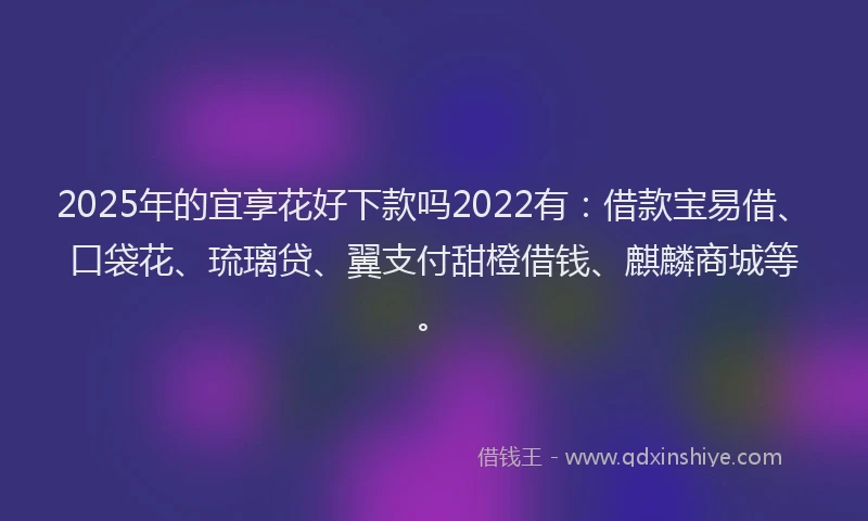 2025年的宜享花好下款吗2022有：借款宝易借、口袋花、琉璃贷、翼支付甜橙借钱、麒麟商城等。