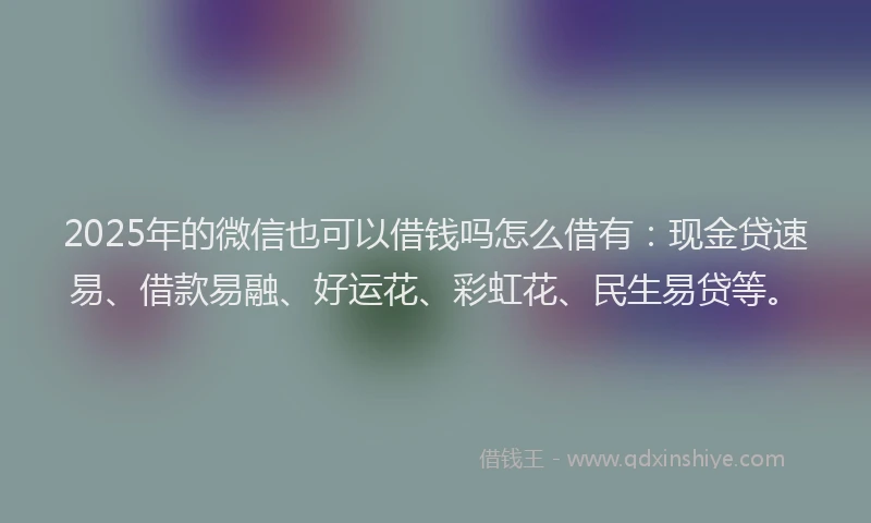 2025年的微信也可以借钱吗怎么借有：现金贷速易、借款易融、好运花、彩虹花、民生易贷等。