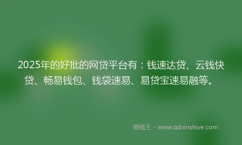 2025年的好批的网贷平台有：钱速达贷、云钱快贷、畅易钱包、钱袋速易、易贷宝速易融等。