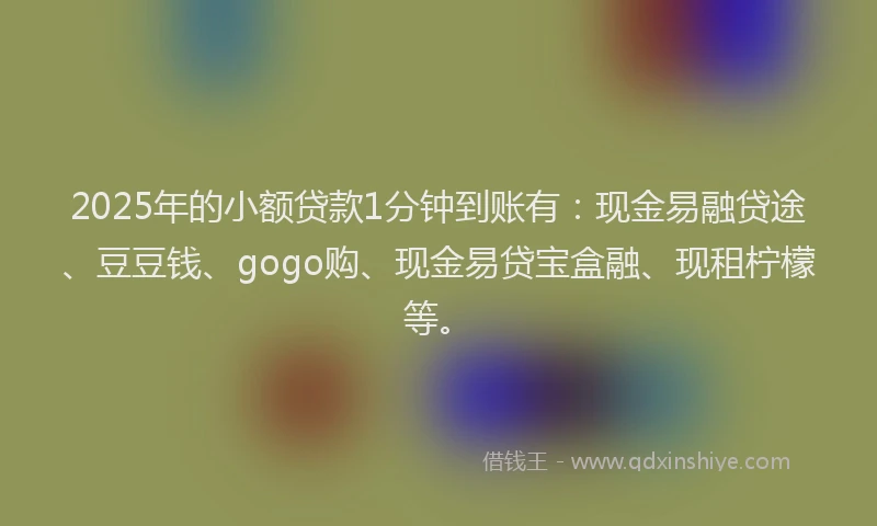 2025年的小额贷款1分钟到账有：现金易融贷途、豆豆钱、gogo购、现金易贷宝盒融、现租柠檬等。