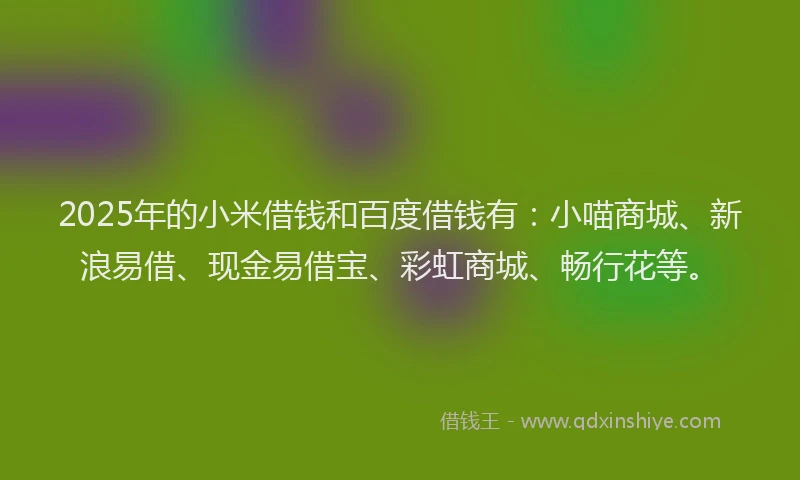 2025年的小米借钱和百度借钱有：小喵商城、新浪易借、现金易借宝、彩虹商城、畅行花等。