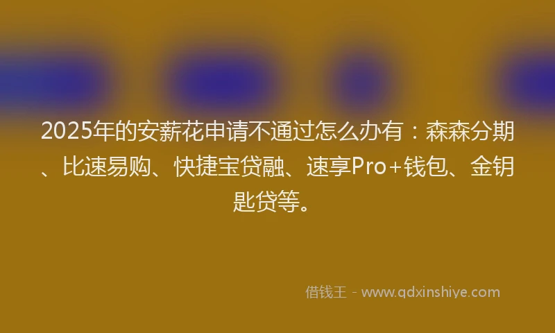 2025年的安薪花申请不通过怎么办有：森森分期、比速易购、快捷宝贷融、速享Pro+钱包、金钥匙贷等。