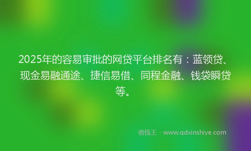 2025年的容易审批的网贷平台排名有：蓝领贷、现金易融通途、捷信易借、同程金融、钱袋瞬贷等。