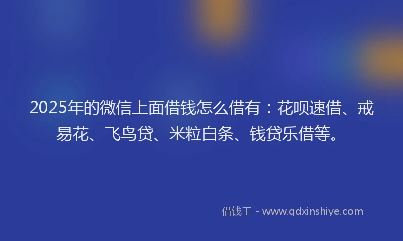 2025年的微信上面借钱怎么借有：花呗速借、戒易花、飞鸟贷、米粒白条、钱贷乐借等。