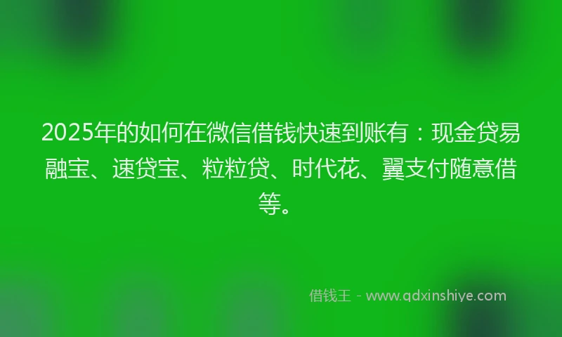2025年的如何在微信借钱快速到账有：现金贷易融宝、速贷宝、粒粒贷、时代花、翼支付随意借等。