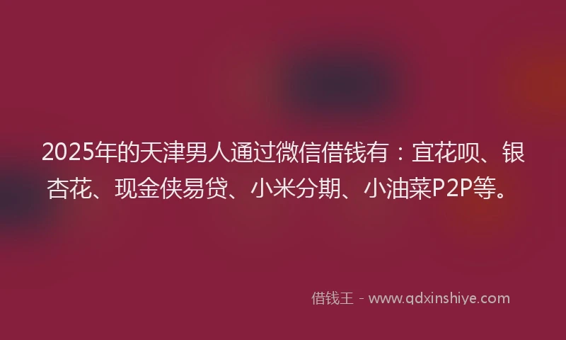 2025年的天津男人通过微信借钱有：宜花呗、银杏花、现金侠易贷、小米分期、小油菜P2P等。