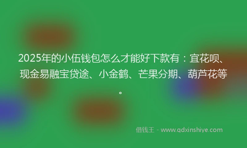 2025年的小伍钱包怎么才能好下款有：宜花呗、现金易融宝贷途、小金鹤、芒果分期、葫芦花等。