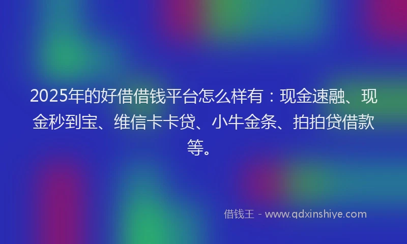 2025年的好借借钱平台怎么样有：现金速融、现金秒到宝、维信卡卡贷、小牛金条、拍拍贷借款等。