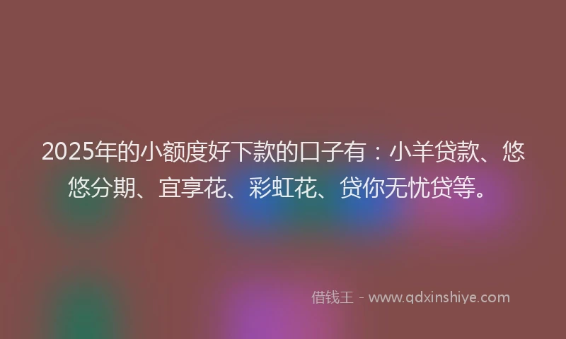 2025年的小额度好下款的口子有：小羊贷款、悠悠分期、宜享花、彩虹花、贷你无忧贷等。
